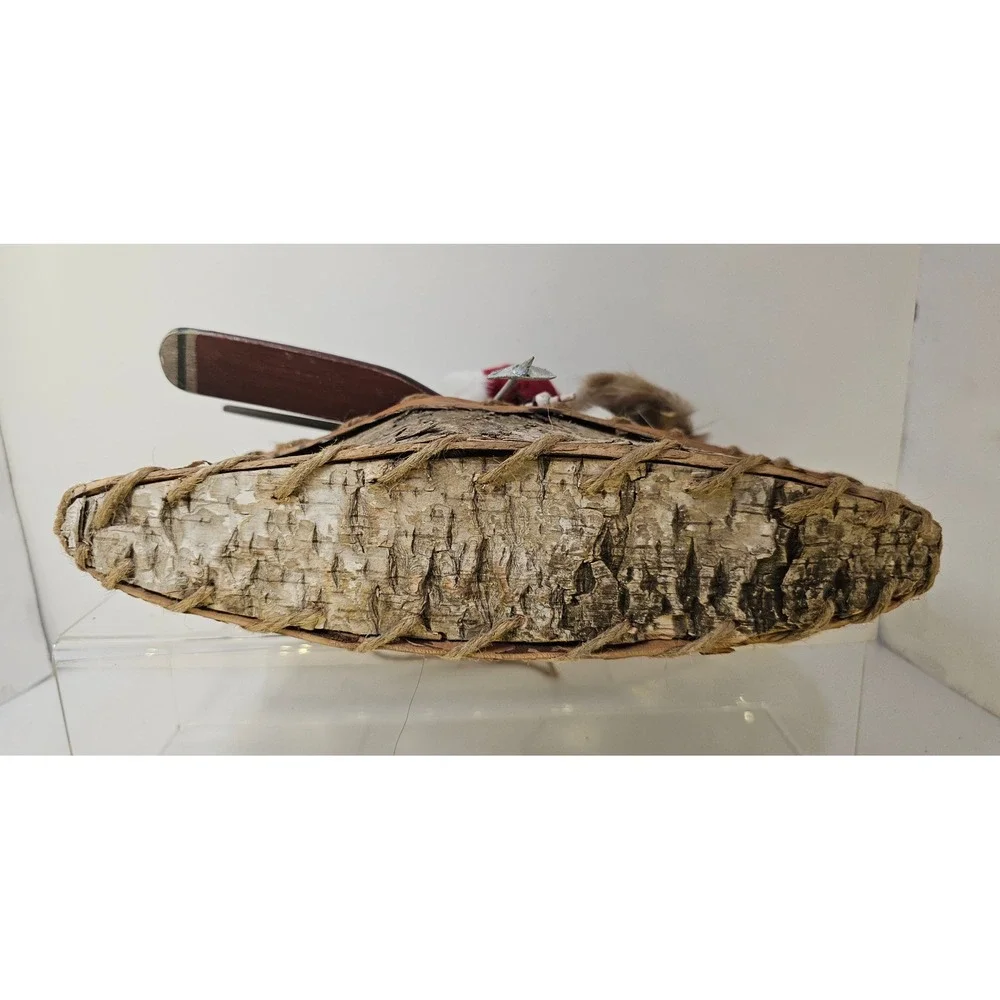 Rustic Santa Claus Canoe Christmas Cabin Holiday Decor Fishing Paddles Snowshoes